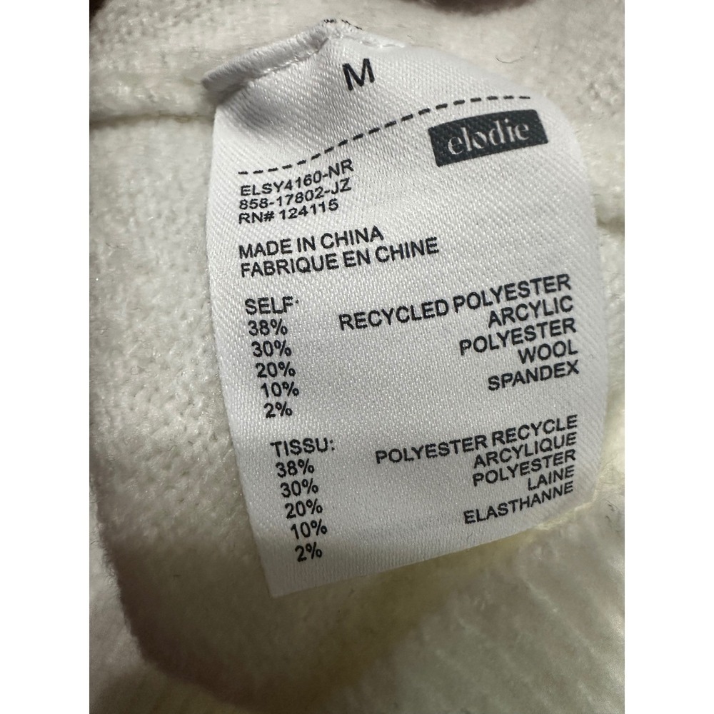 Elodie Womens V-Neck Polo Sweater Ivory Cream Fuzzy Knit Collared Size M - Picture 5 of 6